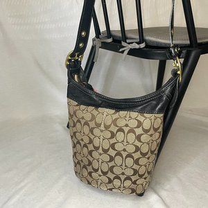 Coach Hobo Crossbody--Signature Logo Canvas in Brown and Black Leather Strap